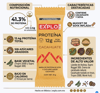 Barra de Proteína Explo Nutrición Para Atletas Sabor Cacahuate 12g