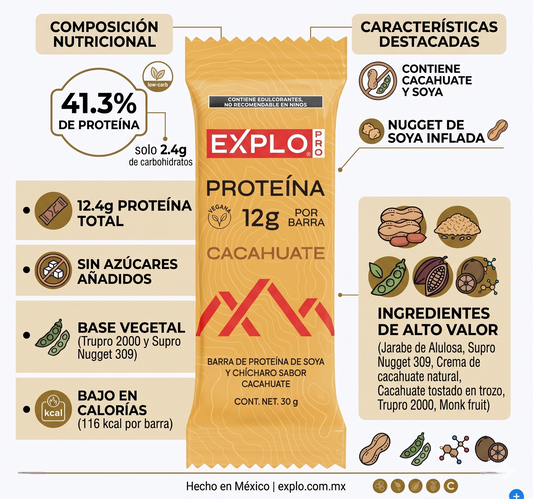 Barra de Proteína Explo Nutrición Para Atletas Sabor Cacahuate 12g